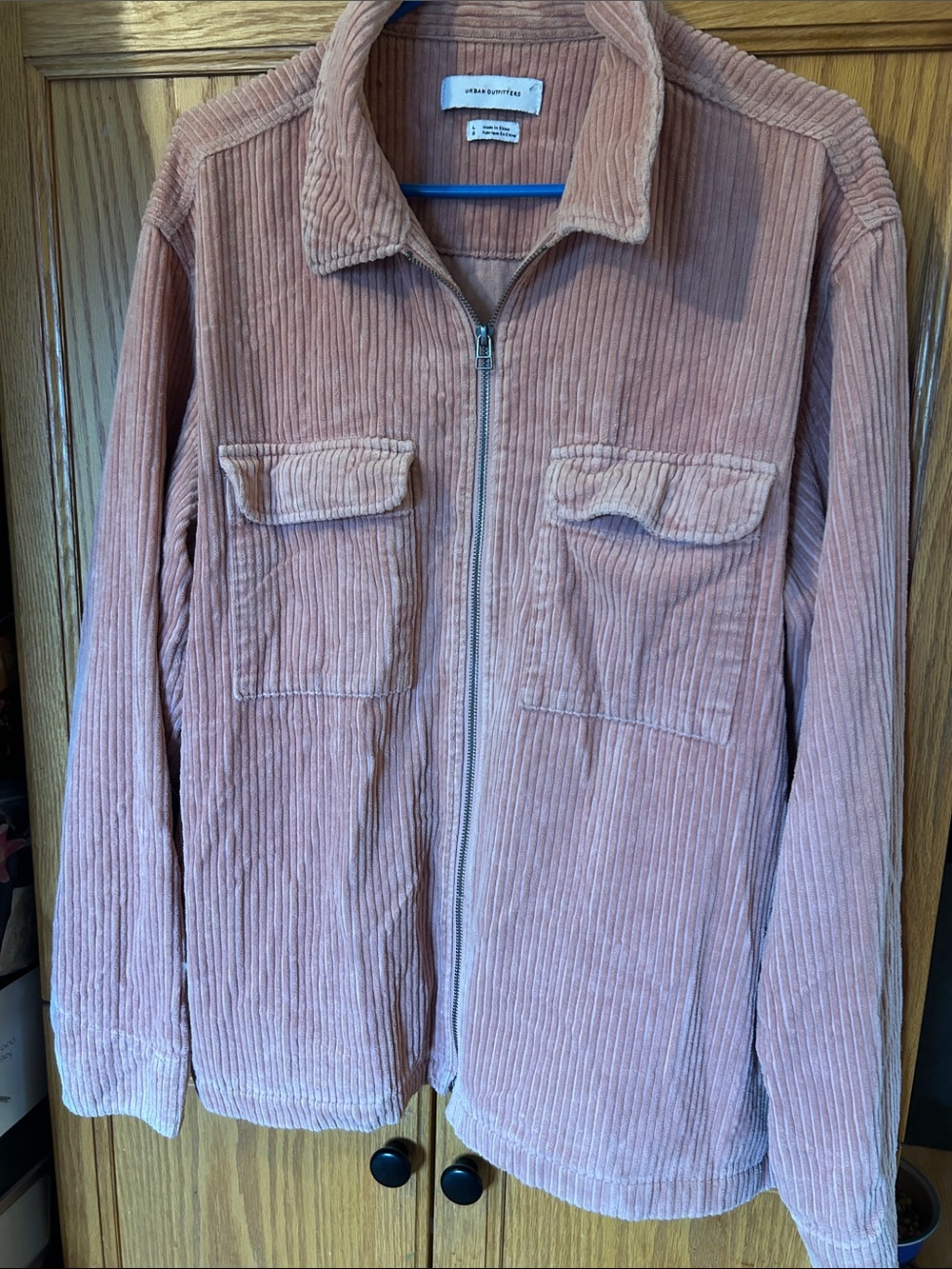Urban Outfitters Dusty Pink Corduroy Zip-Up Shirt Jacket